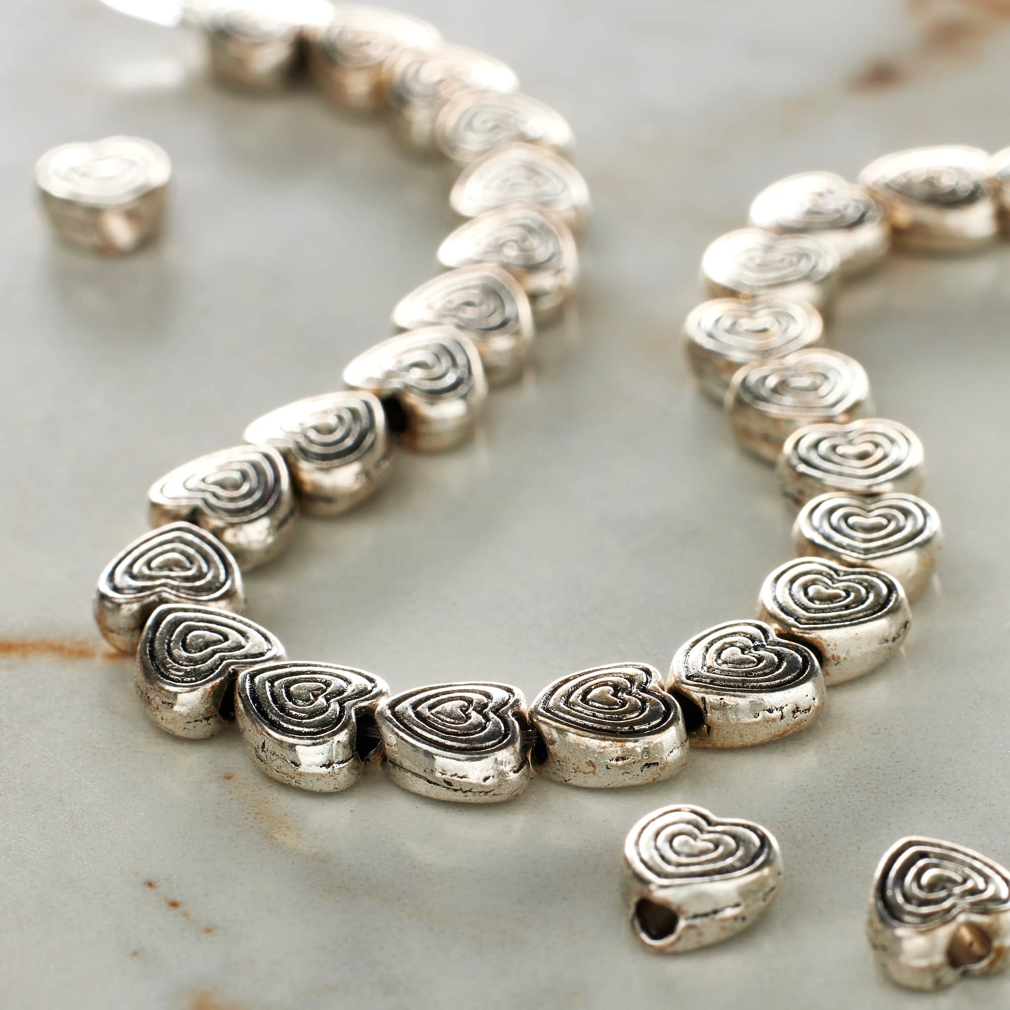 Silver Plated Carved Heart Beads, 6mm by Bead Landing™